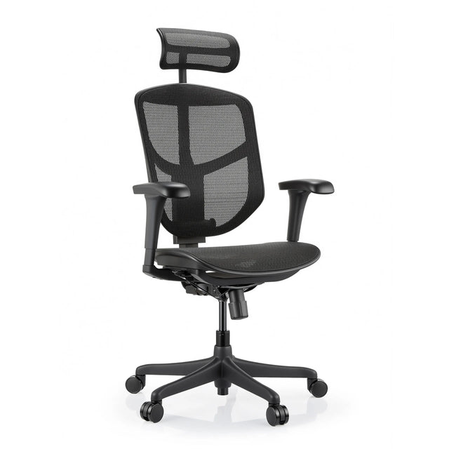 Schwarzer Bürostuhl Enjoy Eco MB mit Netzbezug, Kopfstütze und verstellbaren Armlehnen von hjh OFFICE