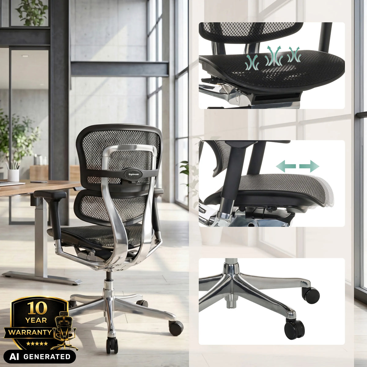 Luxus-Chefsessel ERGOHUMAN BASE GEN2 mit Netzbezug und verstellbarem Sitz von hjh OFFICE (KI-generiertes Bild)