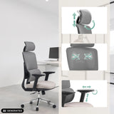 Verstellbare Kopfstütze, Rückenlehne und Armlehne des Profi-Bürostuhls Ergomy Pro von hjh OFFICE (KI-generiertes Bild)