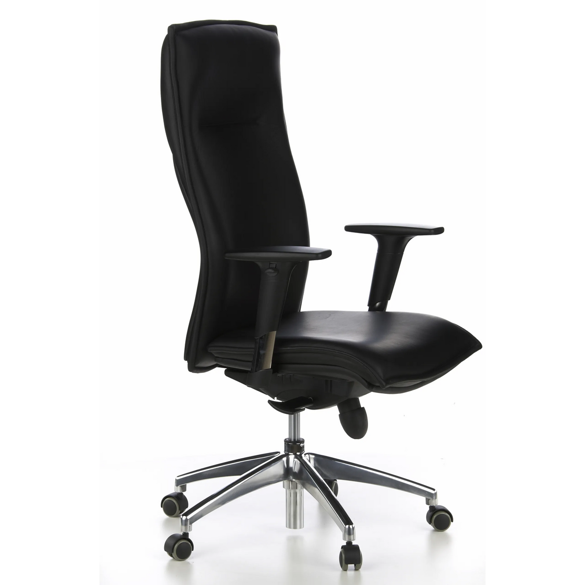 Schwarzer Luxus-Chefsessel MURANO 20 mit Armlehnen und Fußkreuz mit fünf Rollen von hjh OFFICE – 360-Grad-Ansicht (schräge Frontansicht 60°)