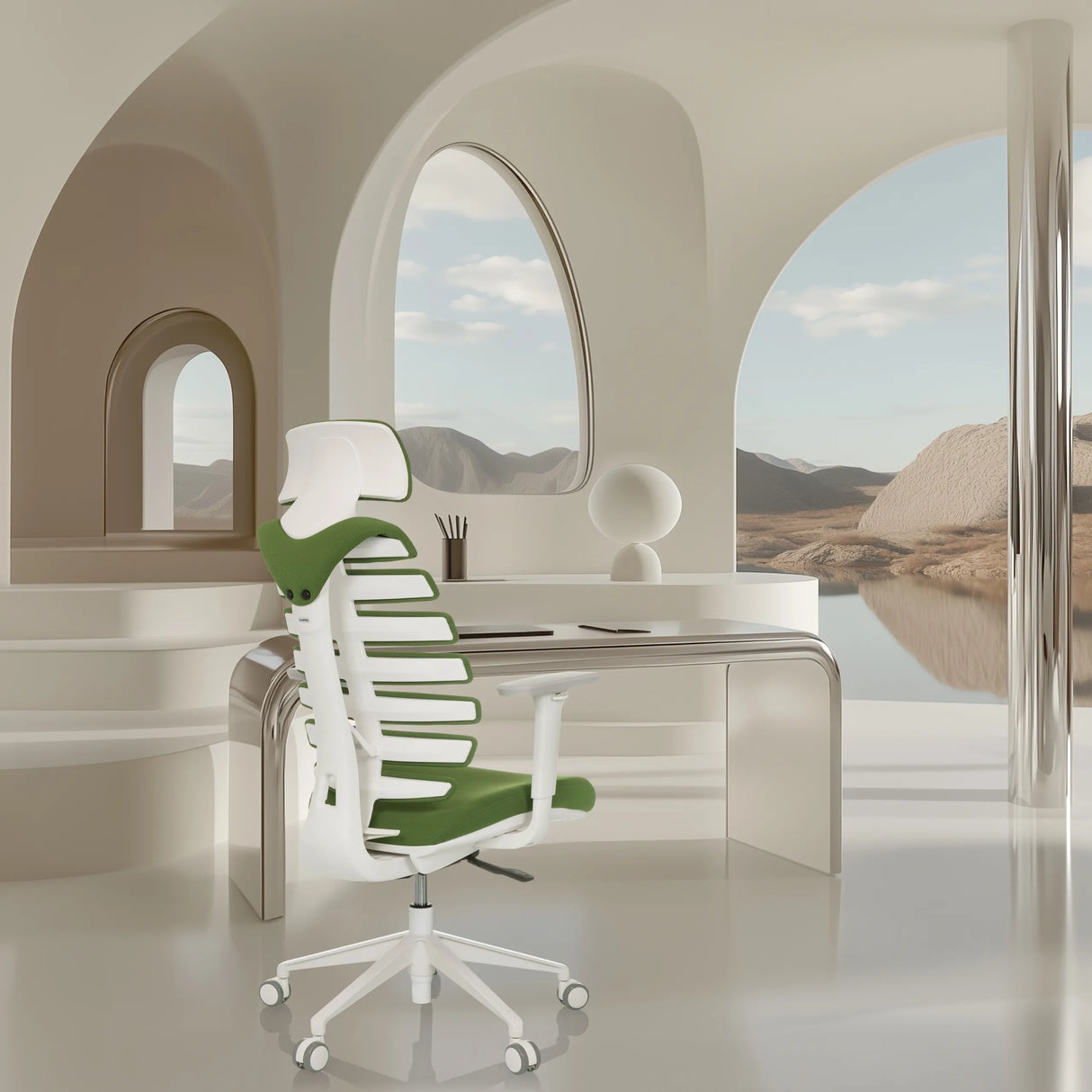 Profi-Bürostuhl ERGO LINE W in der Farbe Mystic Forest mit weißem Gestell von hjh OFFICE