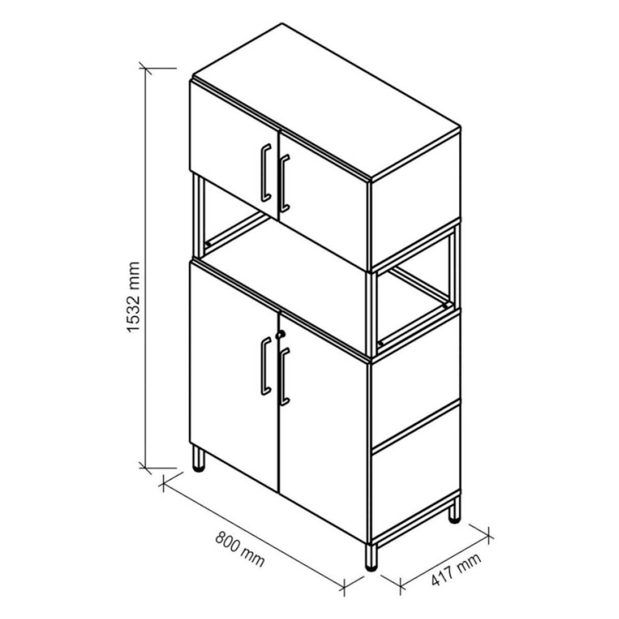 Technische Zeichnung des Schranks FlexWall mit 1532 × 800 mm von hjh OFFICE PRO