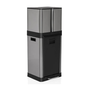 Silberner Mülleimer CLEAN 3 mit schwarzer Frontklappe und Fußpedal von hjh OFFICE