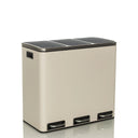 Beiger Mülleimer Clean 9 mit drei Fächern und silberfarbenen Trittpedalen von hjh OFFICE