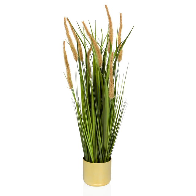 Kunstpflanze CORTADERIA I in Beige und Grün mit goldfarbenem Übertopf von hjh OFFICE