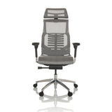 Hellgrauer High-End-Bürostuhl POFIT GEN2 mit Netzrücken und Fußkreuz mit fünf Rollen von hjh OFFICE – 360-Grad-Ansicht (Frontansicht 0°)