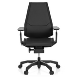 Schwarzer High-End-Bürostuhl GENIDIA BLACK aus Leder mit Armlehnen und Fußkreuz mit fünf Rollen von hjh OFFICE – 360-Grad-Ansicht (Frontansicht 0°)