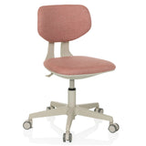 Rosa Kinderdrehstuhl KIDDY CLASSIC mit gepolsterter Sitzfläche und Fußkreuz mit fünf Rollen von hjh OFFICE – 360-Grad-Ansicht (schräge Frontansicht 30°)