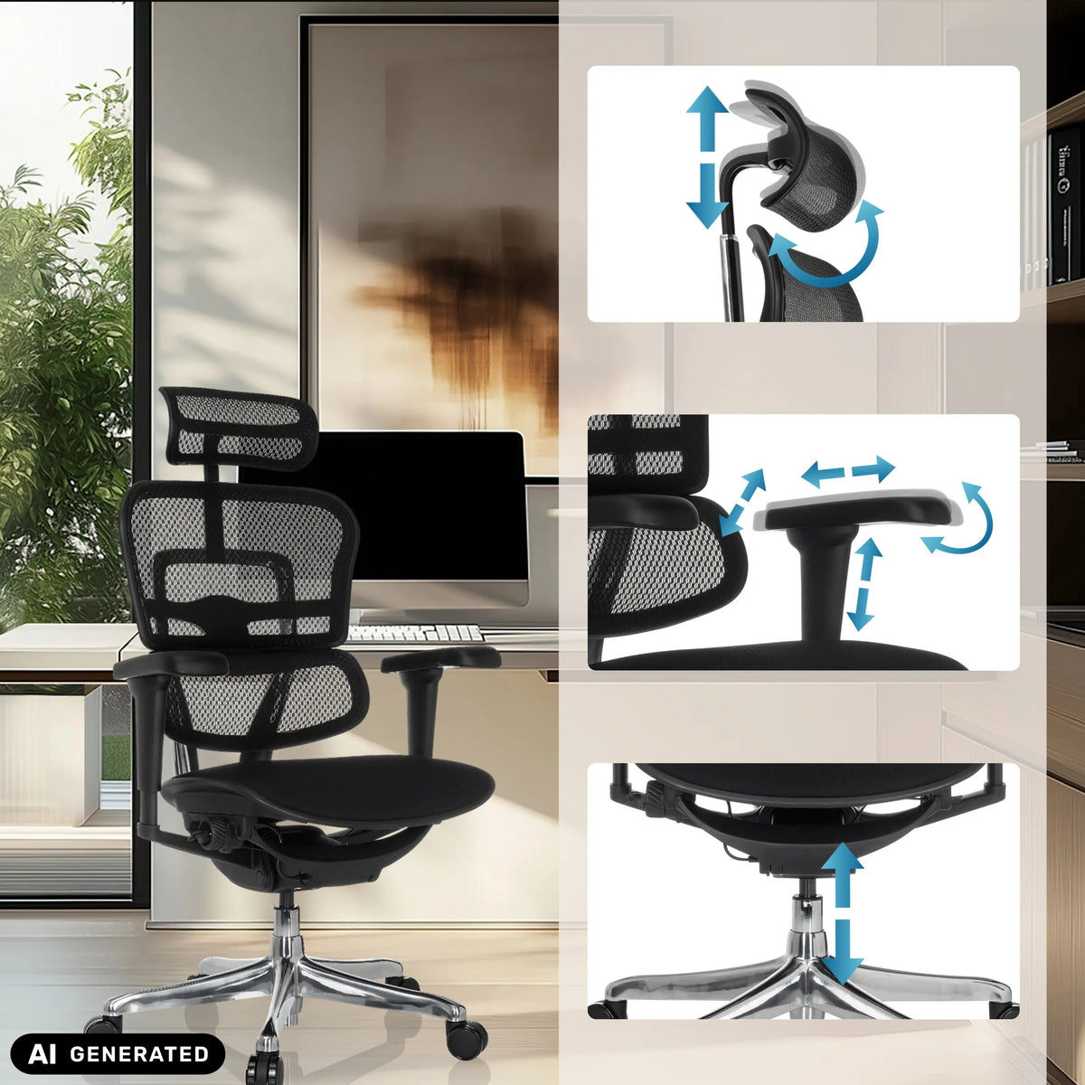 Verstellmöglichkeiten des Luxus-Chefsessels ERGOHUMAN ULTRA F GEN2 von hjh OFFICE (KI-generiertes Bild)