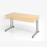 Höhenverstellbarer Schreibtisch ZENO 8 G in Ahorn mit silbernen Metallbeinen von hjh OFFICE PRO