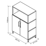 Technische Zeichnung des Schranks FlexWall mit 1180 × 800 mm von hjh OFFICE PRO
