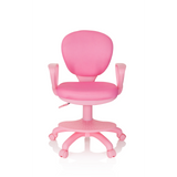 Rosa Kinderdrehstuhl KID COLOUR mit Armlehnen und Fußkreuz mit fünf Rollen von hjh OFFICE – 360-Grad-Ansicht (Frontansicht 0°)