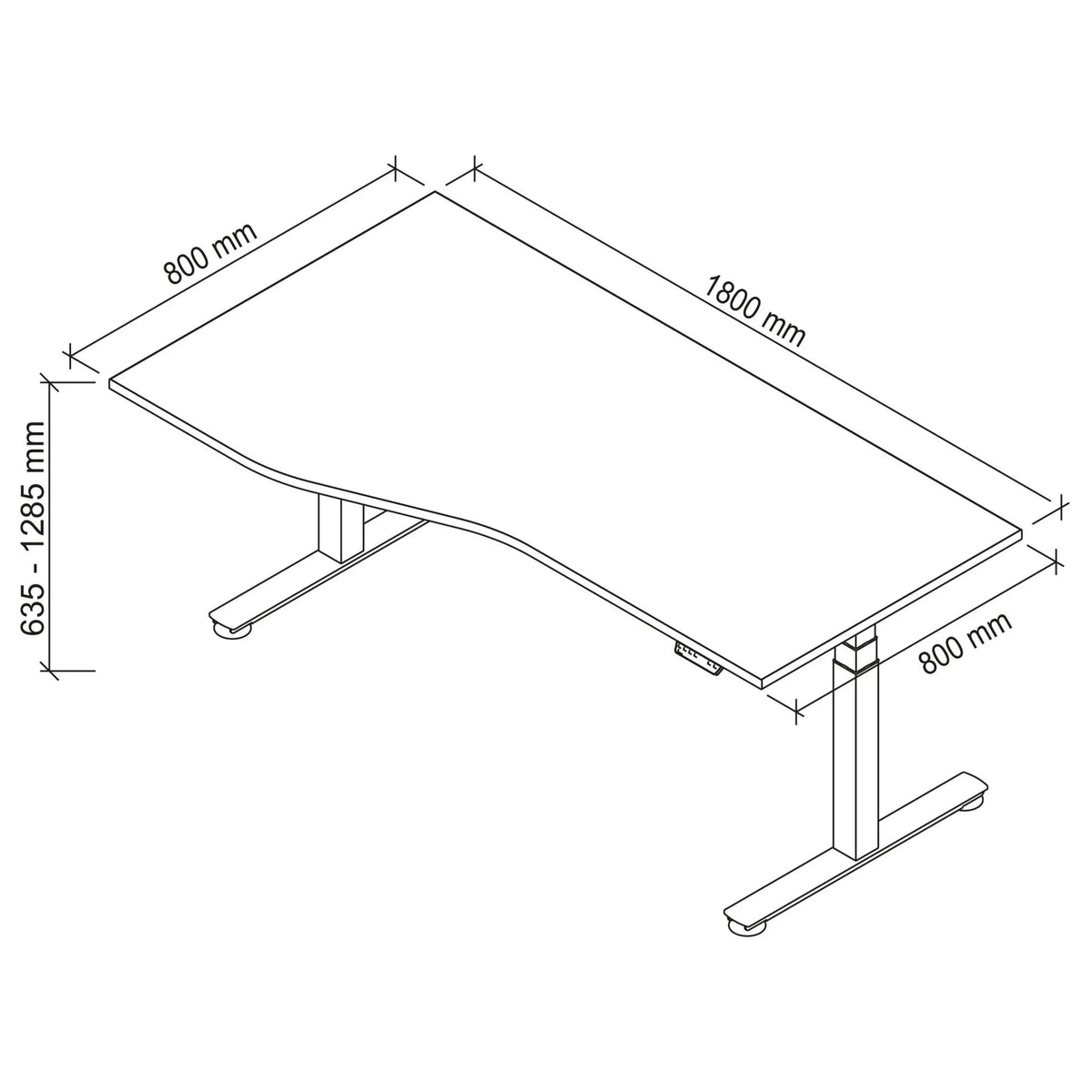 Technische Zeichnung des Schreibtischs XDSM 18 G mit 180 x 80 cm von hjh OFFICE PRO