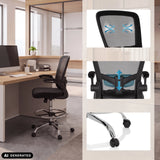 Counterstuhl VENDO WORK in Schwarz mit Detailansichten der Rückenlehne und Rollen von hjh OFFICE (KI-generiertes Bild)