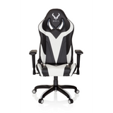 Schwarz-weißer Gamingstuhl PROMOTER I mit Armlehnen und Fußkreuz mit fünf Rollen von hjh OFFICE – 360-Grad-Ansicht (Frontansicht 0°)