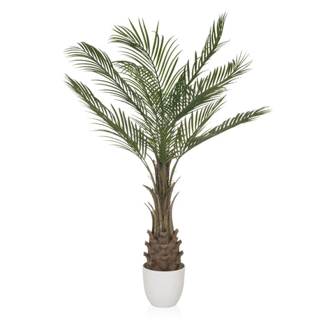 Grüne Kunstpflanze DRACAENA mit fächerartigen Palmblättern in einem weißen Topf von hjh OFFICE