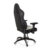 Schwarz-weißer Gamingstuhl PROMOTER I mit Armlehnen und Fußkreuz mit fünf Rollen von hjh OFFICE – 360-Grad-Ansicht (schräge Rückenansicht 120°)