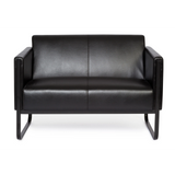 Schwarzes Loungesofa BALI BLACK als Zwei-Sitzer mit Armlehnen und Metallgestell von hjh OFFICE – 360-Grad-Ansicht (Frontansicht 0°)