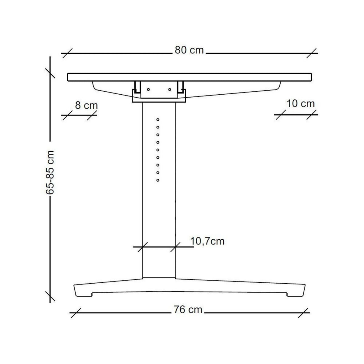 Maßzeichnung des höhenverstellbaren Schreibtischs XTRA XB 12 GC mit einer Breite von 80 cm von hjh OFFICE PRO