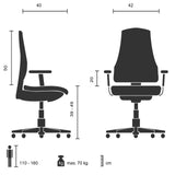 Technische Zeichnung des Kinderdrehstuhls KIDDY STYLE mit einer Breite von 42 cm von hjh OFFICE