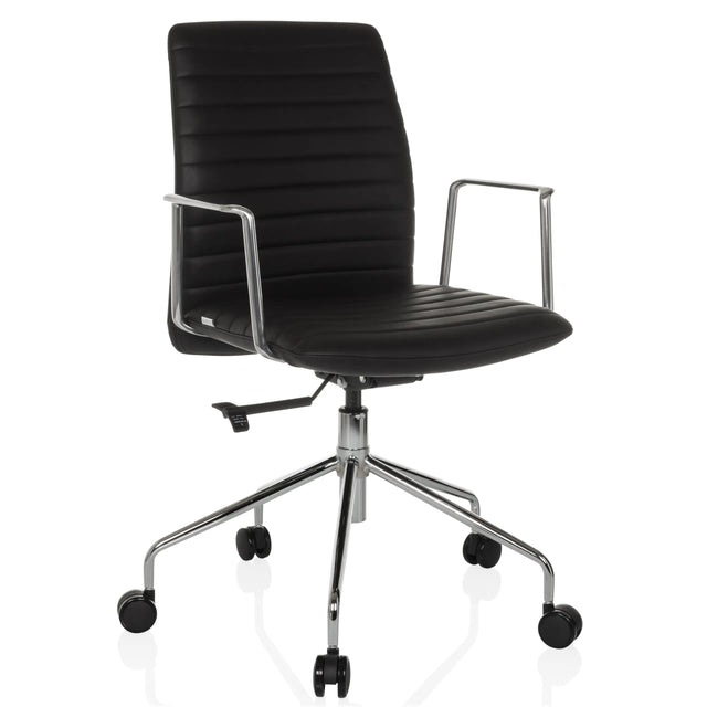 Luxus-Chefsessel VEMONA 30 mit schwarzem Bezug, Chrom-Armlehnen und einem Fußkreuz auf Rollen von hjh OFFICE
