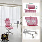 Luxus-Chefsessel ERGOHUMAN SLIM G GEN2 in Rosa mit verstellbarer Kopfstütze und Fußkreuz von hjh OFFICE (KI-generiertes Bild)