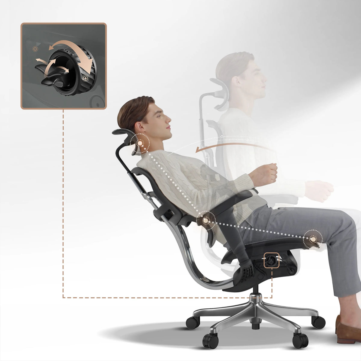 Verstellmechanismus und Neigefunktion des Luxus-Chefsessels ERGOHUMAN SIGNATURE GEN2 in Schwarz von hjh OFFICE