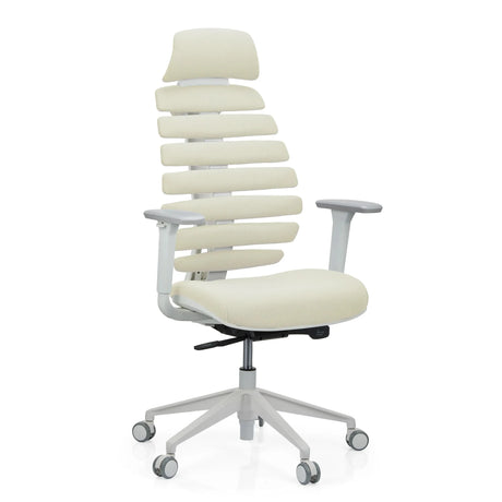 Profi-Bürostuhl ERGO LINE W in Salted Caramel mit beigefarbenem Stoffbezug und weißem Gestell von hjh OFFICE