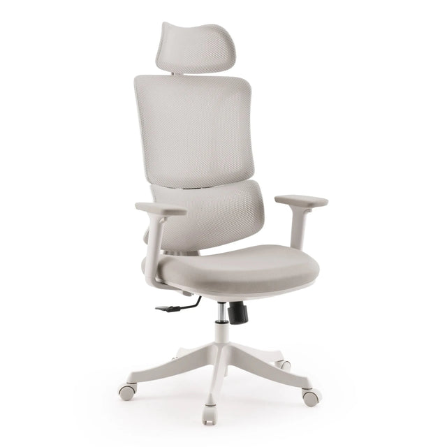 Homeoffice-Bürostuhl Ergomy Colore in Beige mit Netzbezug und Kopfstütze von MyBuero