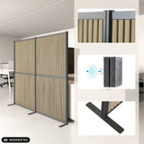 Trennwände FLEXMIUT MODUL mit Holzlamellen, Schallabsorber und T-Fuß in Braun-Schwarz von hjh OFFICE (KI-generiertes Bild)