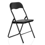 Schwarzer Klappstuhl TUDELA BASIC mit gepolsterter Sitzfläche und Rückenlehne aus PVC von hjh OFFICE – 360-Grad-Ansicht (schräge Frontansicht 45°)