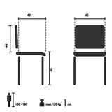 Technische Zeichnung des Esszimmerstuhls VISETO mit einer Sitzhöhe von 46 cm von hjh LIVING