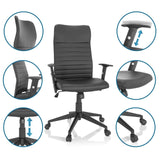Schwarzer Homeoffice-Bürostuhl ARTON 30 mit Detailansichten zur Höhenverstellung und zu den Rollen von hjh OFFICE