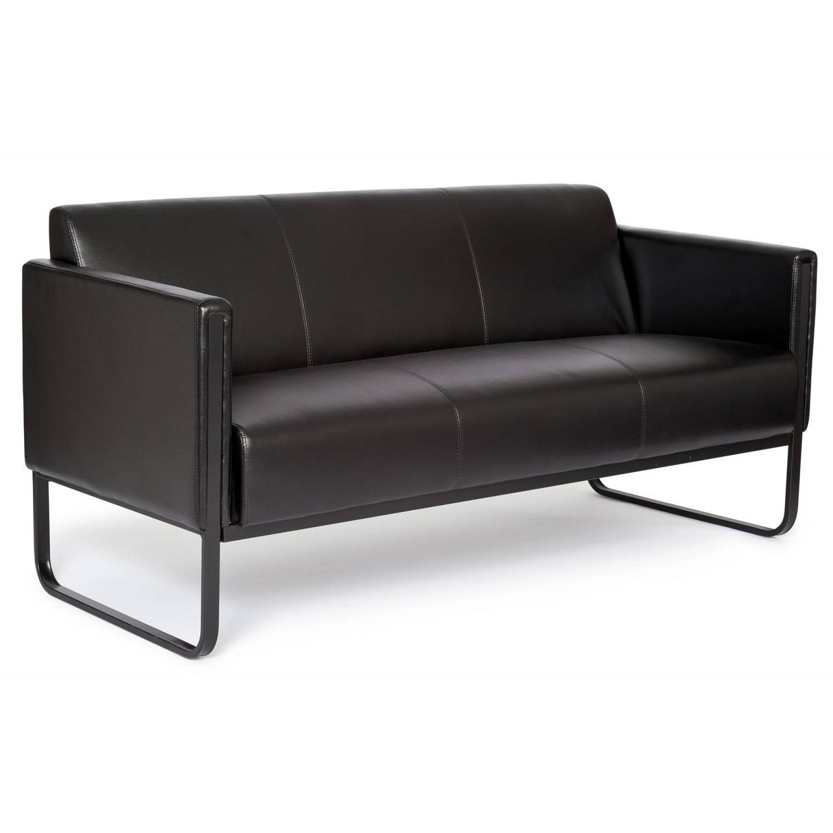 Schwarzes Loungesofa BALI BLACK als Drei-Sitzer mit Armlehnen und Metallgestell von hjh OFFICE – 360-Grad-Ansicht (Rückenansicht 180°)