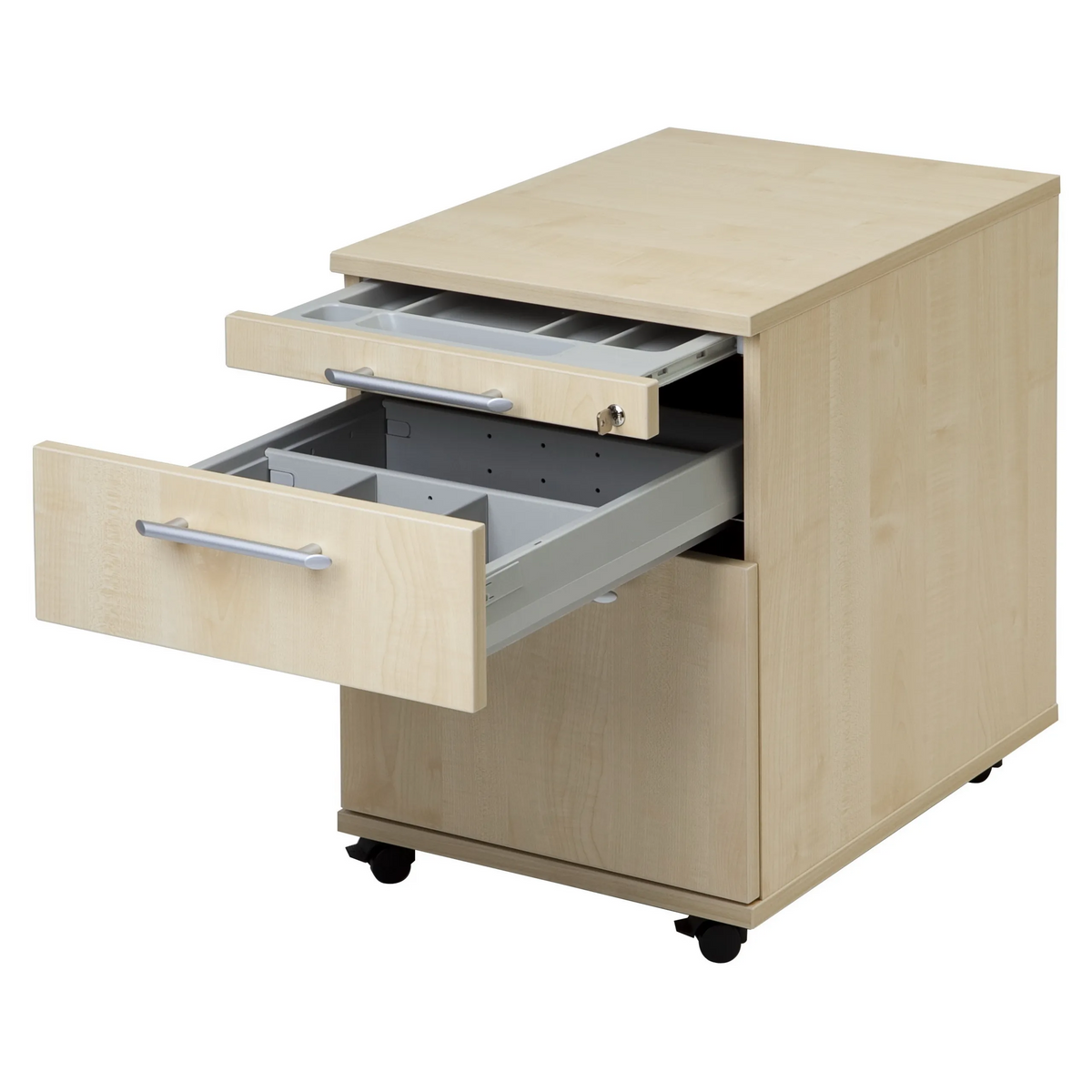 System Rollcontainer SIGNA AC20 in Asteiche mit zwei ausgezogenen Schubladen und Bügelgriffen von hjh OFFICE PRO