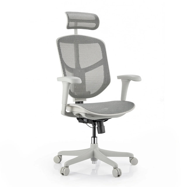 Bürostuhl Enjoy Eco MB in Grau mit Netzbezug, Kopfstütze und fünf Rollen von hjh OFFICE