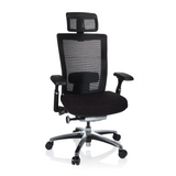 Schwarzer High-End-Bürostuhl NOVA PRO I mit Netzrücken und Fußkreuz mit fünf Rollen von hjh OFFICE – 360-Grad-Ansicht (Frontansicht 20°)