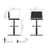 Technische Zeichnung des Counterstuhls WORK MF mit einer Sitzhöhe von 60 bis 85 cm von hjh OFFICE