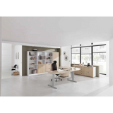Höhenverstellbarer Schreibtisch XTRA XB 8 SS in Asteiche mit passendem Regal und Sideboard von hjh OFFICE PRO