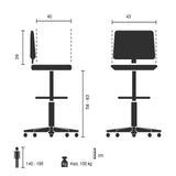 Technische Zeichnung des Counterstuhls TOP WORK B mit einer Sitzhöhe von 58-83 cm von hjh OFFICE