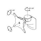 Technische Zeichnung des Zubehörs ORGPD mit Drehbereichen von 360° sowie +90°/-90° von hjh OFFICE PRO