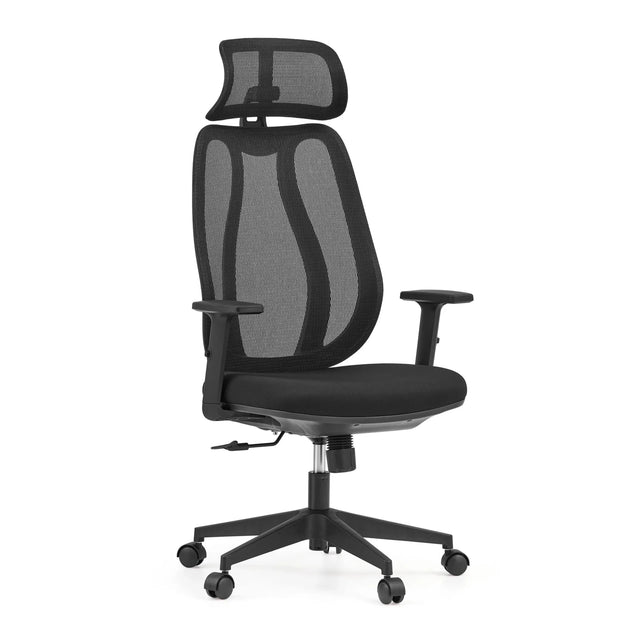 Profi-Bürostuhl Filaro in Schwarz mit Netzrückenlehne, Kopfstütze und verstellbaren Armlehnen von hjh OFFICE