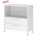 Weißes Sideboard FlexWall mit zwei Schubladen, offenem Fach und Sockelgestell von hjh OFFICE PRO