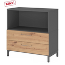 Sideboard FlexWall in Graphit und Asteiche mit offenem Fach sowie zwei Schubladen von hjh OFFICE PRO