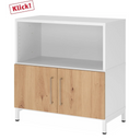Sideboard FlexWall mit weißem Korpus, zwei Türen in Asteiche und weißem Sockelgestell von hjh OFFICE PRO