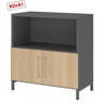 Sideboard FlexWall in Graphit und Eiche mit offenem Fach sowie zwei Türen auf Sockelgestell von hjh OFFICE PRO