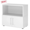Weißer Sideboard-Schrank FlexWall mit offenem Fach und zwei Türen auf Stellfüßen von hjh OFFICE PRO