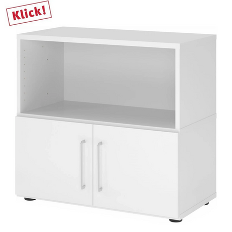 Weißer Sideboard-Schrank FlexWall mit offenem Fach und zwei Türen auf Stellfüßen von hjh OFFICE PRO