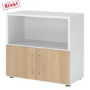 Lowboard FlexWall in Weiß und Eiche mit offenem Fach und zwei Türen von hjh OFFICE PRO