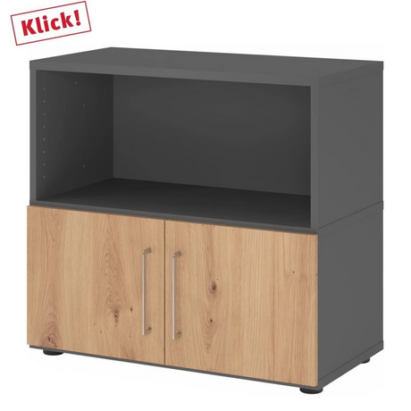 Unterschrank FlexWall in Graphit mit zwei Türen in Asteiche und Stellfüßen von hjh OFFICE PRO
